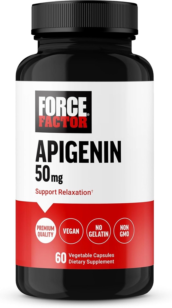 FORCE FACTOR Apigenin Supplement for Relaxation and Stress Support, Powerful Bioflavonoid and Antioxidant, Apigenin 50mg, Premium Quality, Vegan, Non-GMO, 60 Capsules (Packaging May Vary)