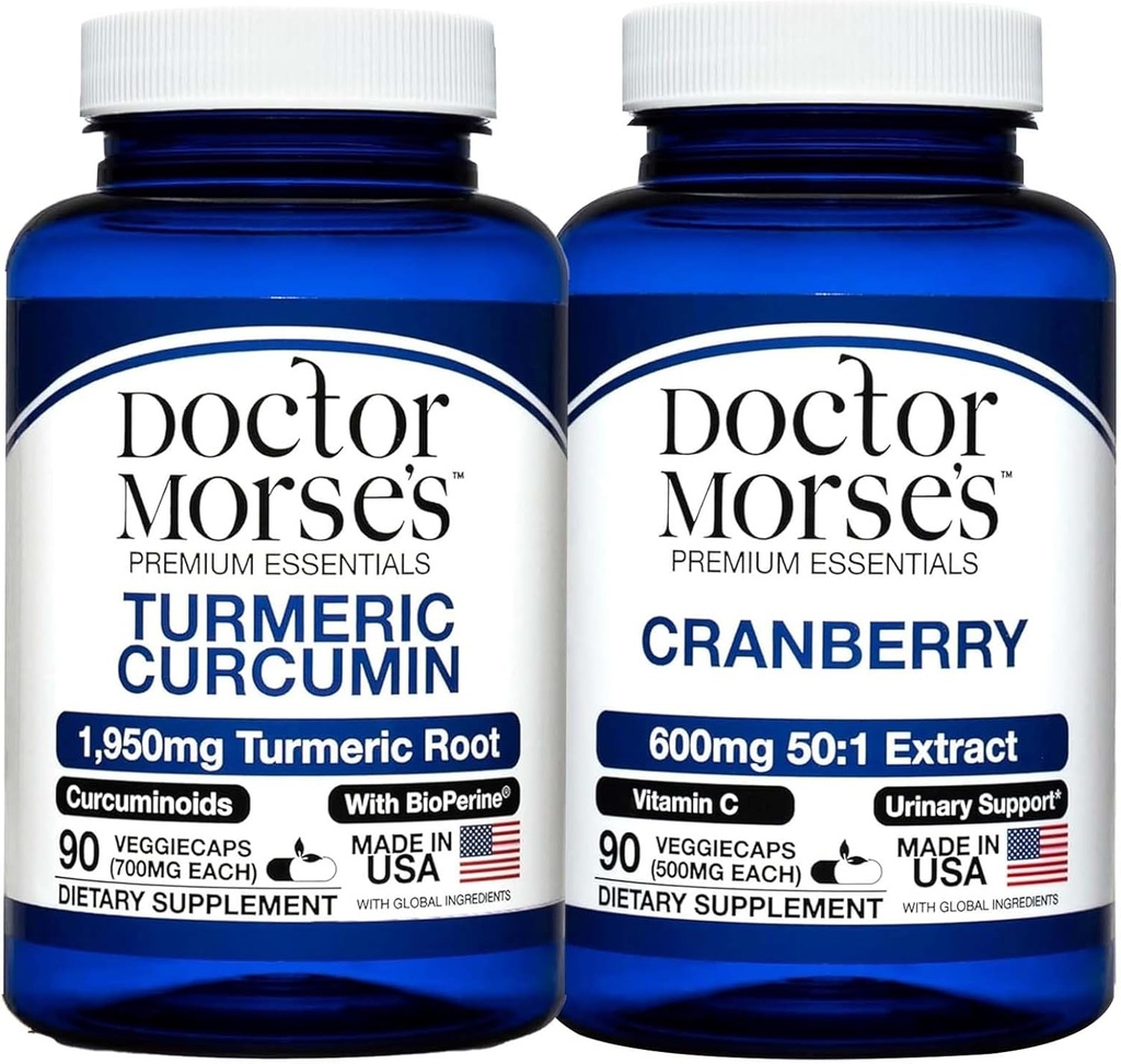 Doctor Morse's Turmeric Curcumin 1950mg & Cranberry 30000mg Bundle - Joint Support, Urinary Tract Health, and Immune Boost with BioPerine & Vitamin C, FDA-Registered, NSF-Certified 90 Capsules