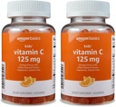 Amazon Basics Kids' Vitamin C 125mg Gummies, Orange, 60 Count, Immune Health, 2 Month Supply (Previously Solimo) (Pack of 2)