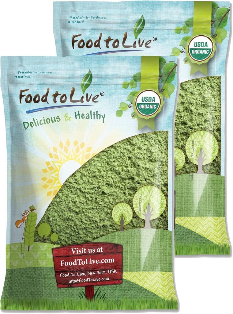 Food to Live Organic Wheatgrass Powder, 8 Pounds — Non-GMO, Whole-Leaf, Raw, Non-Irradiated, Pure, Vegan Superfood, Bulk, Great for Juice, Rich in Fiber, Chlorophyll, Fatty Acids and Minerals