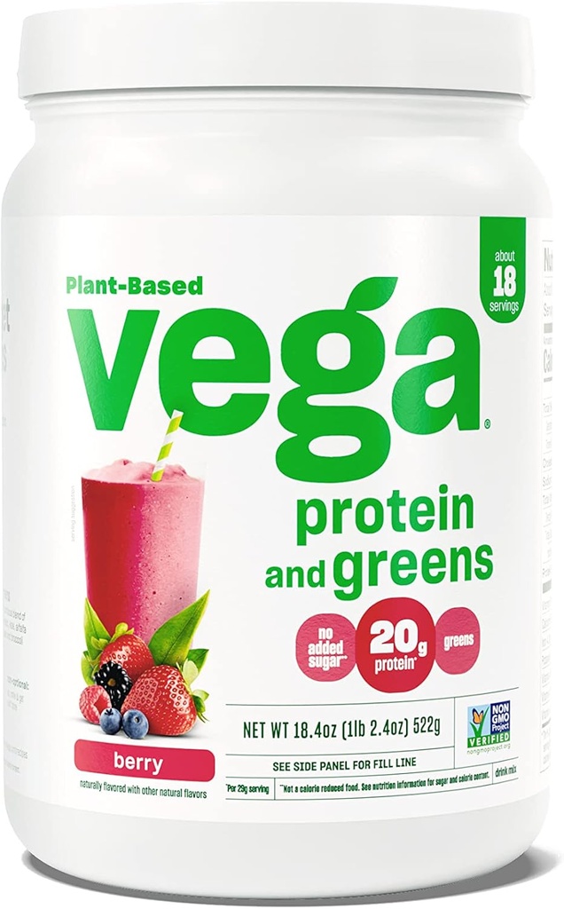 Vega Protein and Greens Protein Powder, Berry - 20g Plant Based Protein Plus Veggies, Vegan, Non GMO, Pea Protein for Women and Men, 1.2 lbs (Packaging May Vary)