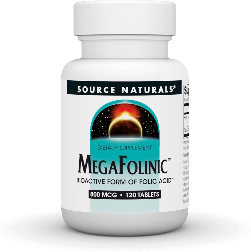 Source Naturals MegaFolinic, Bioactive Form of Folic Acid, 800 mcg - 120 Tablets