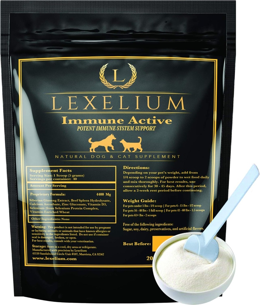 Immune Support for Cats and Dogs - Natural Immunity Supplement Powder Helps Detoxify and Protect Your Pets from Digestive, Respiratory and Skin Issues - Helps with Chronic Infections - 200g