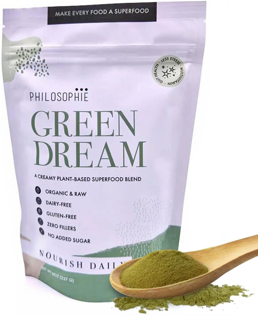 Philosophie Vegan Protein Powder - Green Superfood Powder with Hemp Protein, Spirulina & Maca Root Powder - Plant-Based, Organic Superfood Blend - Protein Powder for Meal Replacement Shake, 8oz
