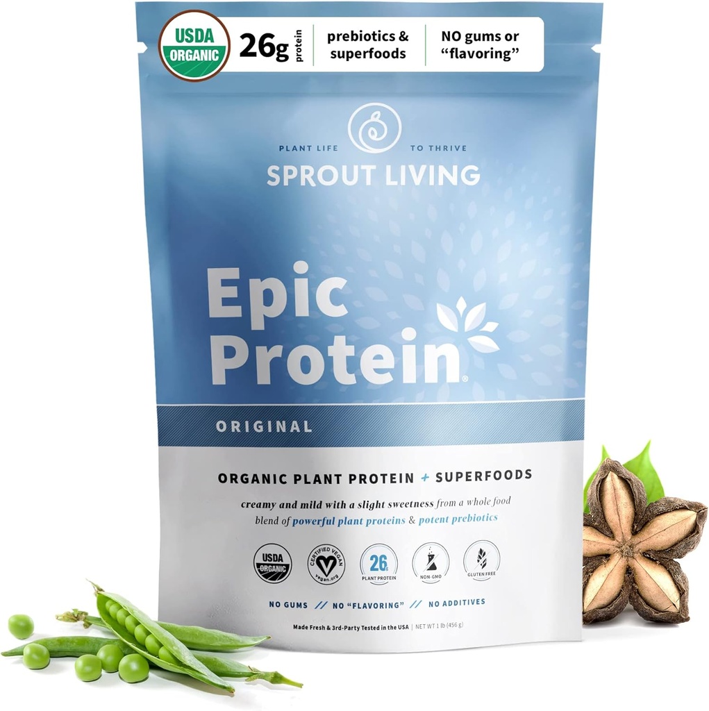 Plant Based Protein & Superfoods Powder, Original, Unflavored | Organic Protein Powder, Vegan, Non Dairy, Non-GMO, Gluten Free, Sugar Free, Perfect Keto Drink Mix (1 lb)