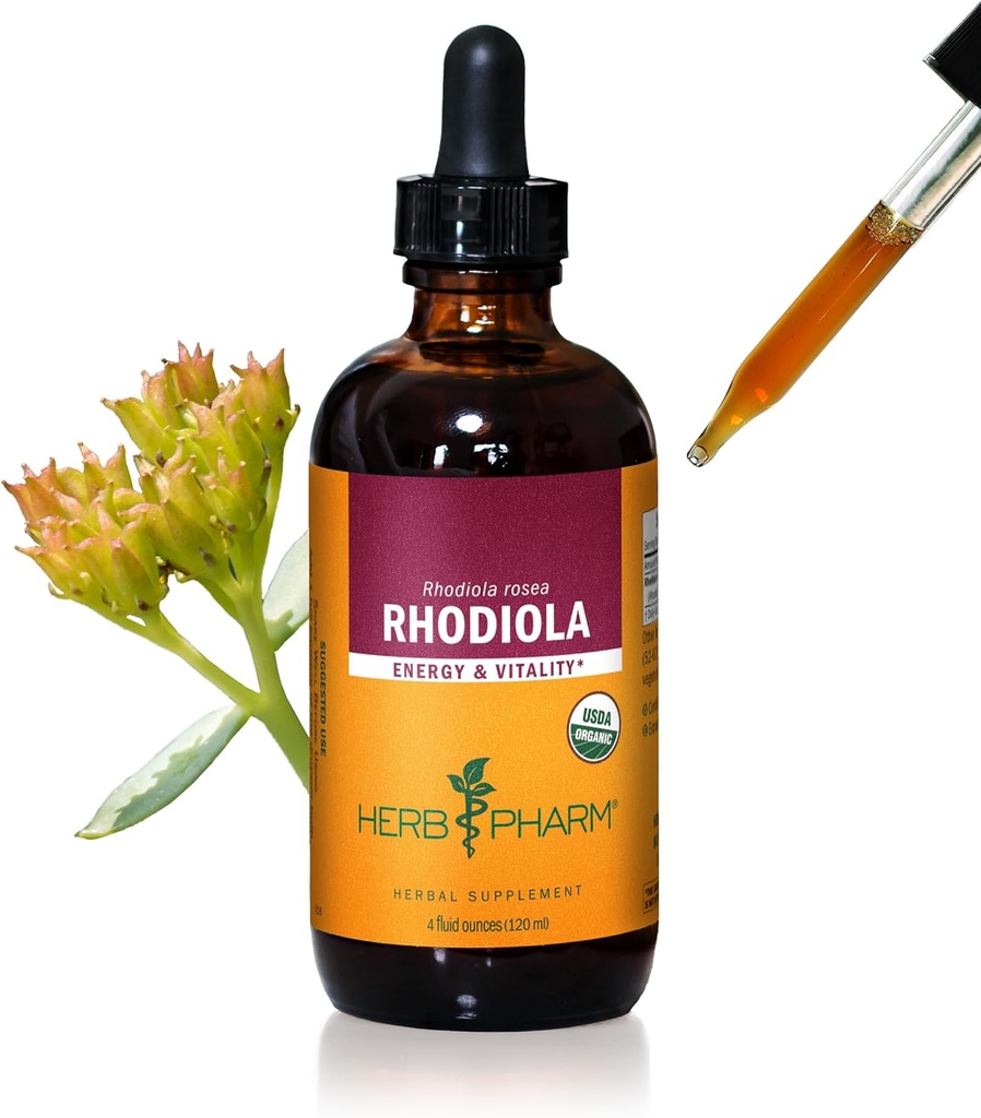 Herb Pharm Certified Organic Rhodiola Root Extract for Energy, Endurance and Stamina, Organic Cane Alcohol, 4 Ounce