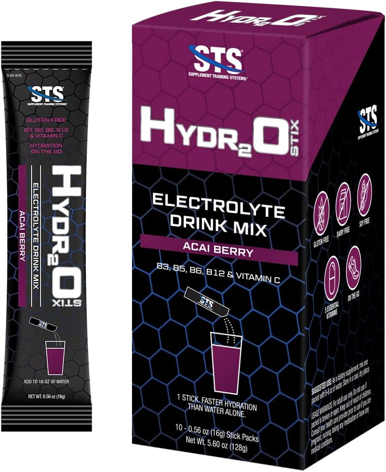 STS Hydro Stix Hydration Powder Packets Acai Berry Electrolyte Replacement Single Serving Easy Open - 10 Pack (16 Gram)