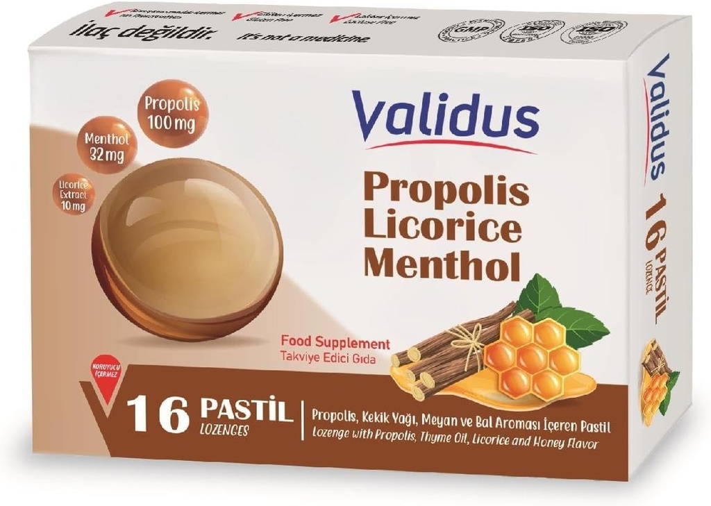 VALIDUS Propolis + Thyme Oil+Licoerice+Honey 16 Pastille