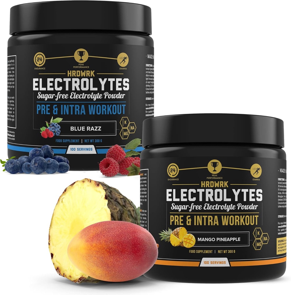 HRDWRK Electrolytes Powder with Magnesium, Potassium - Sugar Free Electrolytes Boost Endurance and Reduce Fatigue with This Electrolytes Supplement - Maximum Hydration - Keto Friendly