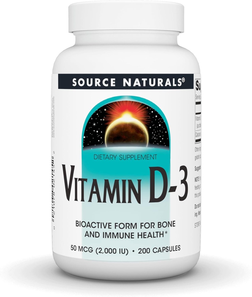 Source Naturals Vitamin D-3, Bioactive Form for Bone & Immune Health*, 2000 IU - 200 Capsules