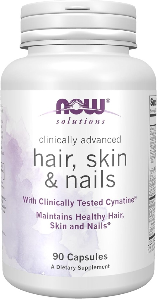 NOW Foods Solutions, Hair, Skin and Nails, Clinically Advanced, Support with Clinically Tested Cynatine®, 90 Veg Capsules
