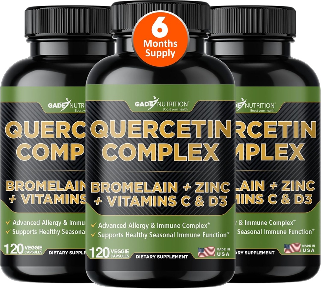 Gade Nutrition Organic Quercetin with Bromelain Vitamin C and Zinc | Immune Support Supplement Quercetin 500mg Capsules | Bioflavonoids Made in USA Third Party Tested