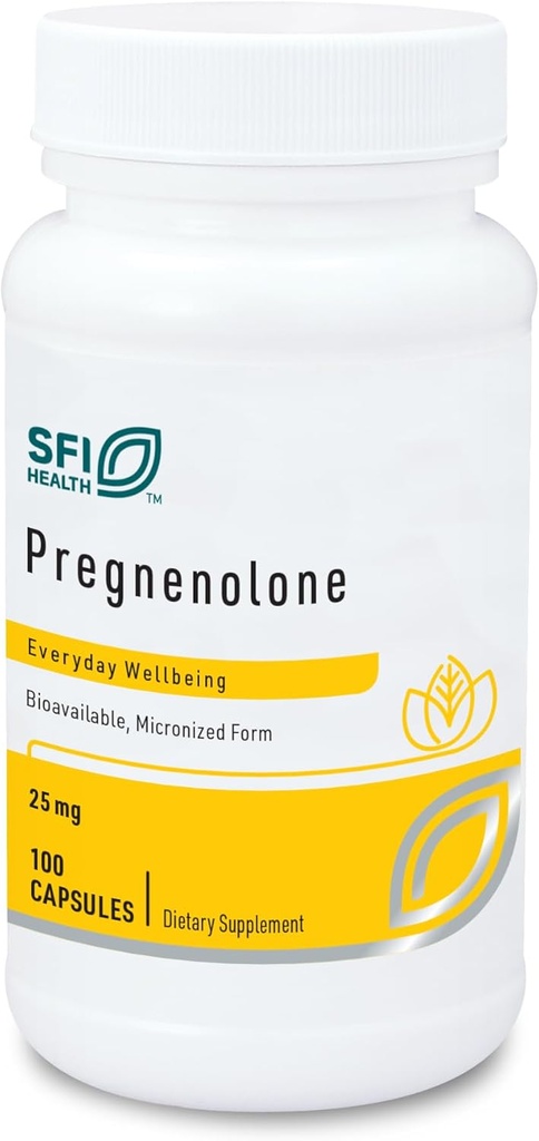 Klaire Labs SFI Health Pregnenolone - Hormonal Balance, Mood & Energy Support - 25mg Derived from Wild Yam - Bioavailable & Micronized to Support Enhanced Absorption - Hypoallergenic (100 Capsules)