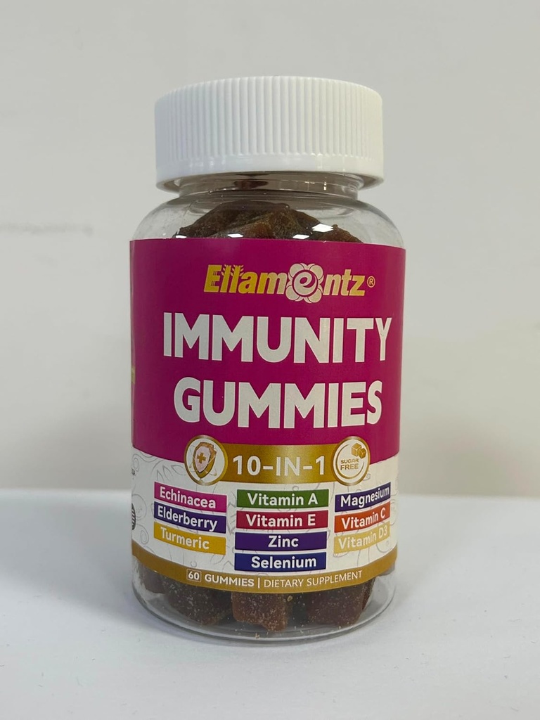 10-in-1 Echinacea Gummies with Multivitamins, 100% Daily Zinc, Vitamin C & D3 Supplement + Echinacea, Sambucus Elderberry, Turmeric, Magnesium, Sugar Free, 1 Pack