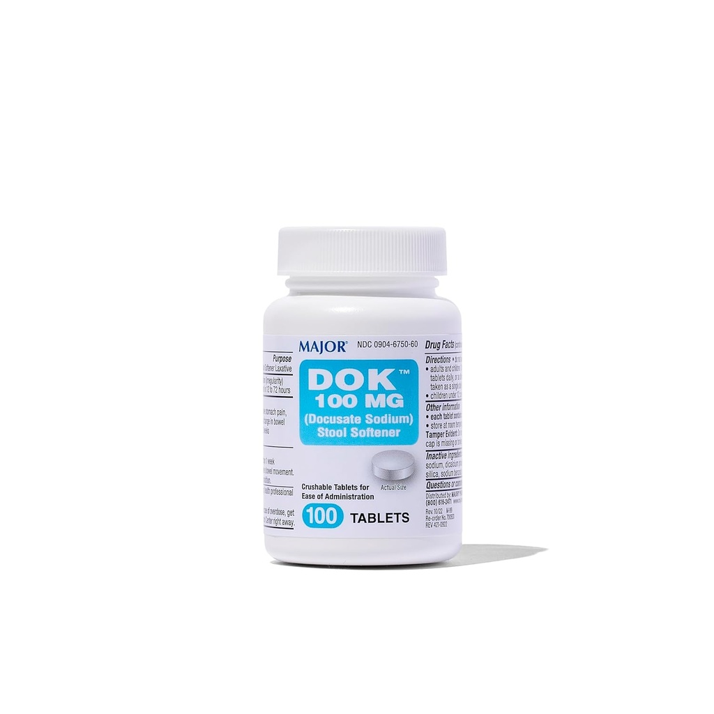 Major Docusate Sodium 100 mg - Stool Softener Tablets for Constipation Relief - Helps Stop Constipation - Stool Softeners for Women, Men, and Kids Ages 12+ - 100 Tablets