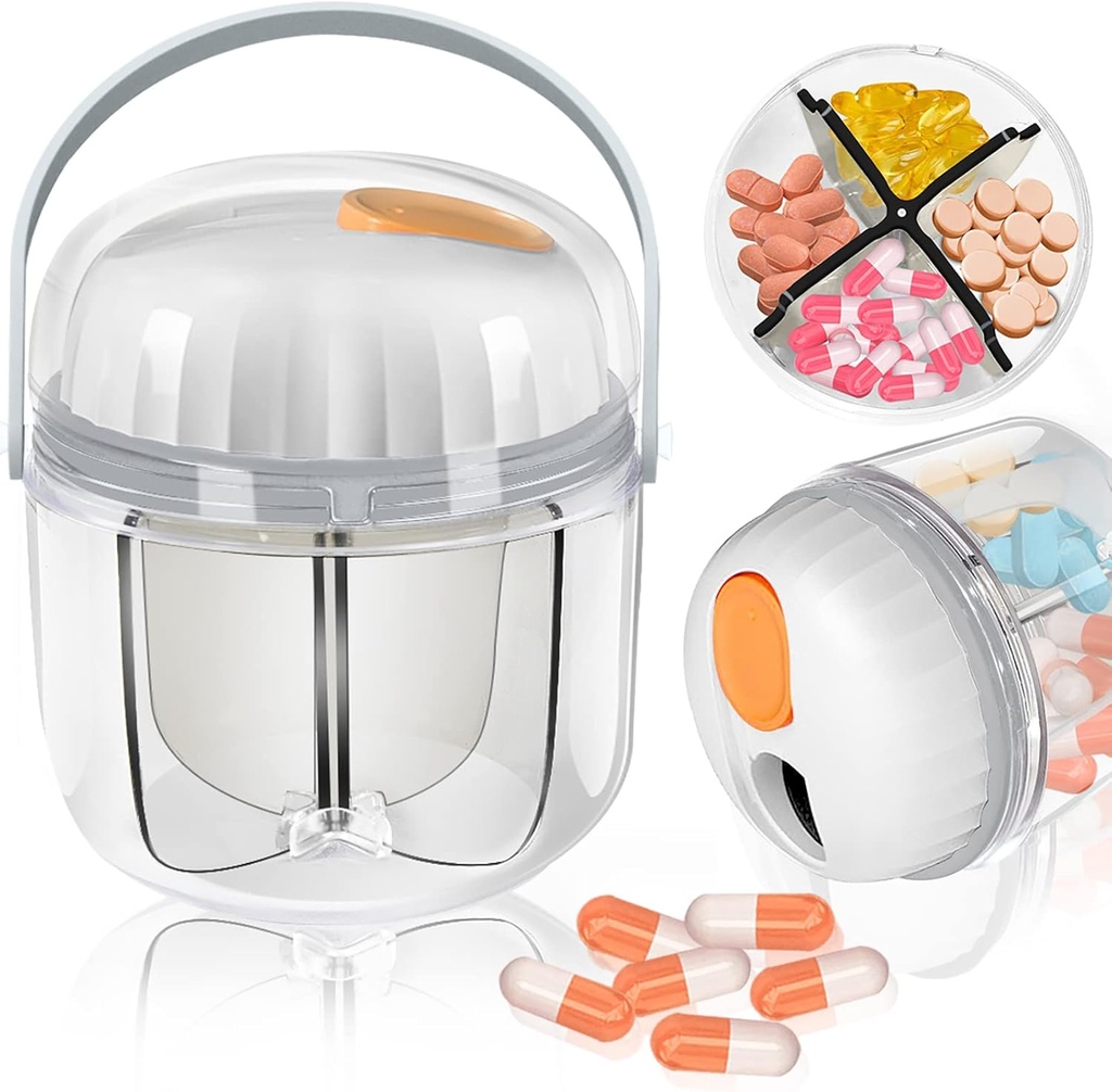 Pill Box, Pill Organizer for Travel Cute Medicine Organizer NO-BPA Moisture Proof Medicine Container for Vitamins, Fish Oils, Supplements (White)
