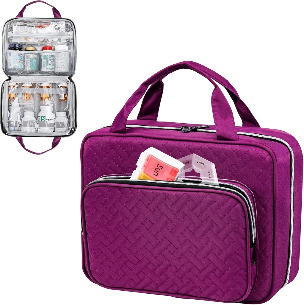 BAGSFY Medicine Bag for Traveling, Pill Bottle Organizer Storage, Large Medication Travel Case, Pills Box for Vitamin, First Aid Kit Bags Empty. (Comes with Weekly Pill Organizer)