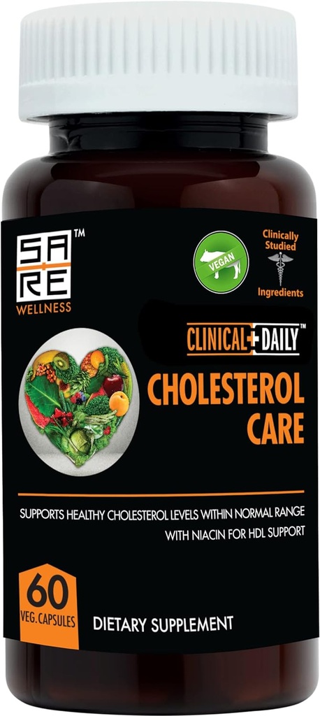Clinical Daily Cholesterol Care Supplement. Vegan Cholesterol and Triglyceride Supplements. Plant Sterols Supplements Cholesterol Support with Guggul, Garlic, Niacin. 60 Capsules