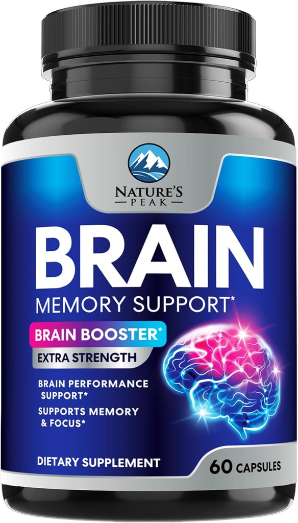 Brain Memory Supplement - 3X Strength Nootropics for Concentration, Clarity & Focus Support - Brain Health Cognitive Vitamins with Bacopa, Phosphatidylserine & DMAE, Brain Booster Pills, 60 Capsules