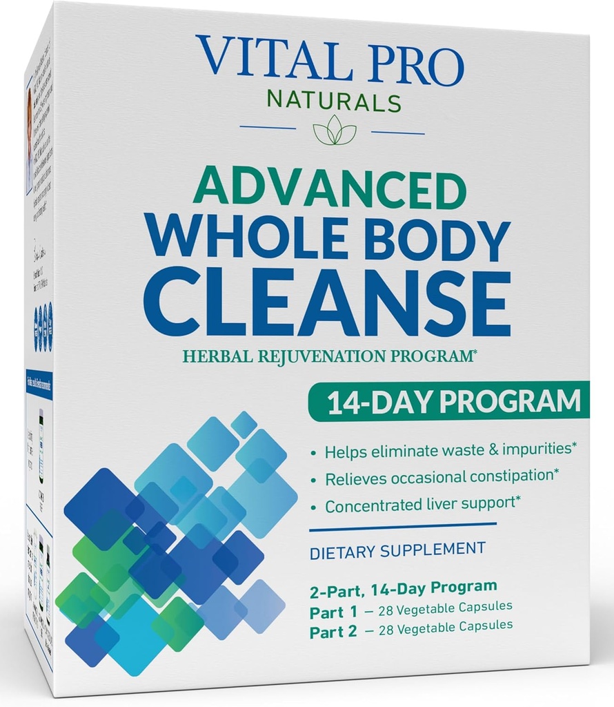 Vital Pro Naturals - Advanced Whole Body Cleanse with Milk Thistle, Magnesium, Cape Aloe, and Herbs for Occasional Constipation and Healthy Elimination, 2-Part 14 Day Kit, 56 Capsules