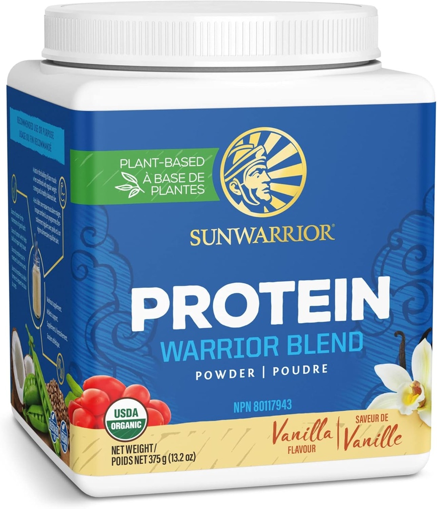 Sunwarrior - Warrior Blend, Plant Based, Raw Vegan Protein Powder with Peas & Hemp, Vanilla, 15 Servings, 13.2 Ounce