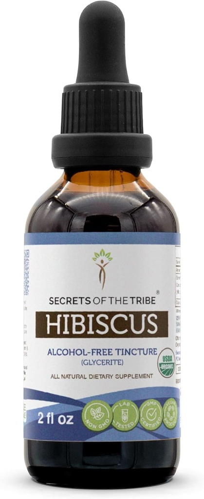 Secrets of the Tribe Hibiscus USDA Organic | Alcohol-Free Extract, High-Potency Herbal Drops | Made from 100% Certified Organic Hibiscus Sabdariffa Dried Flower 2 oz