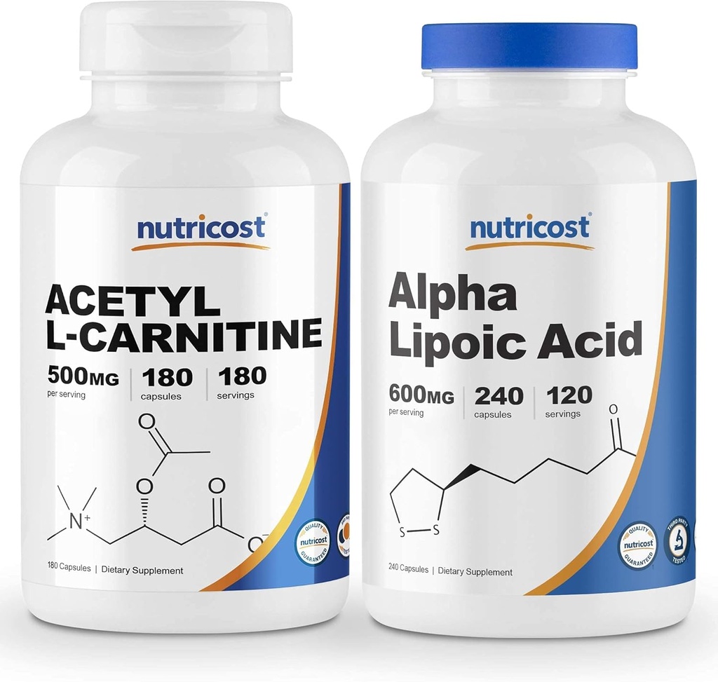Nutricost Alpha Lipoic Acid 600mg, 240 Caps & Acetyl L-Carnitine 500mg, 180 Caps
