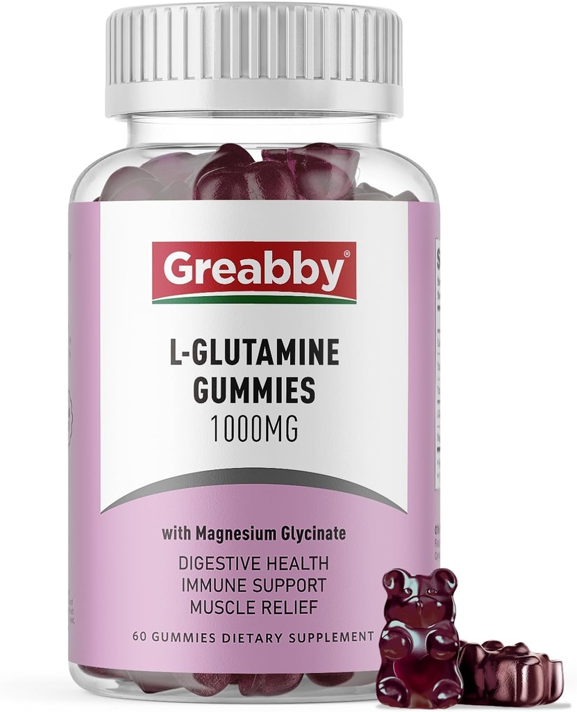 L Glutamine 1000mg Gummies - Muscle Relief & Immune Support, Amino Acid Supplement with Magnesium Glycinate, Vegan & Non-GMO, Gluten Free (60 Count)
