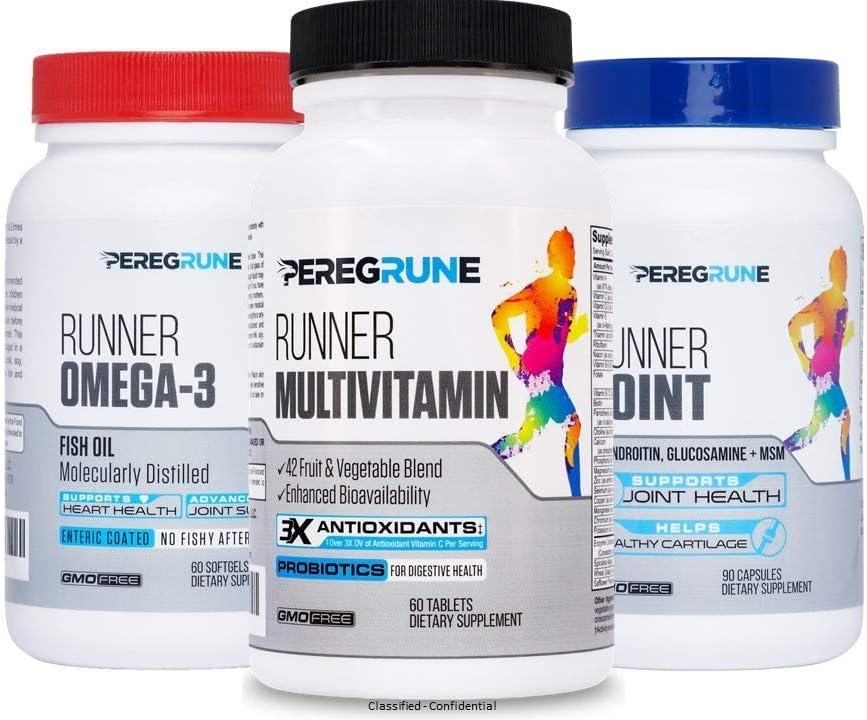 Runner Vitamin, Joint Support, & Omega-3 Bundle (1 Month Supply): Engineered Running Supplement | Antioxidants, Vitamin B Complex, Probiotics, Glucosamine/Chondroitin/MSM, EPA/DHA Fish Oil