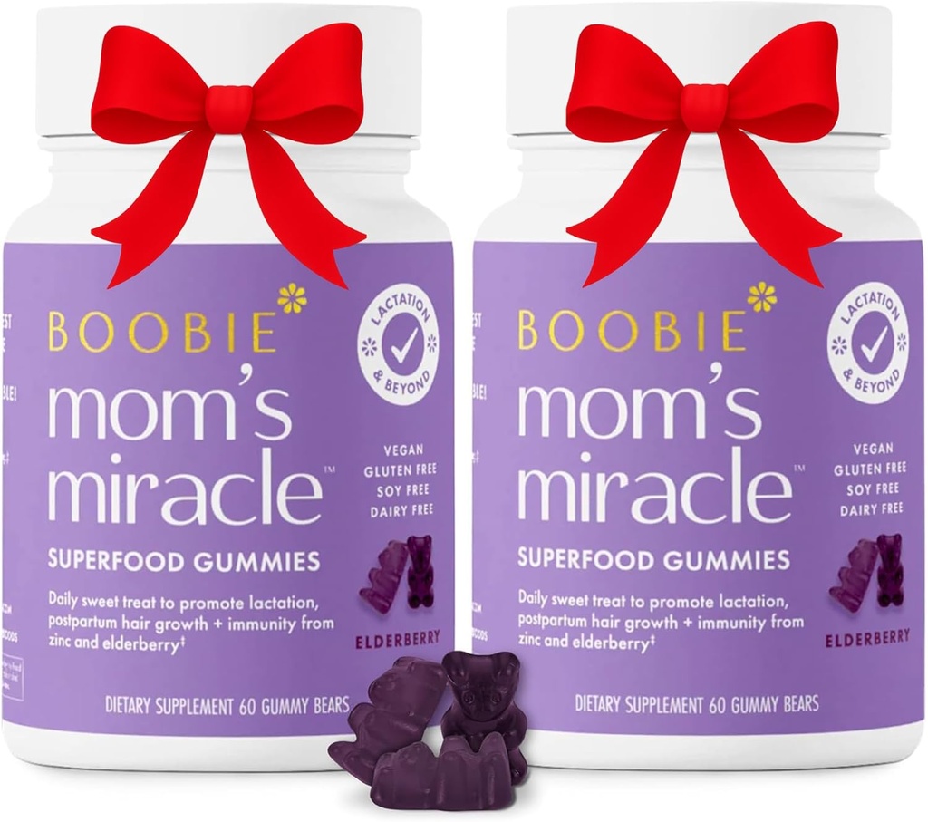Boobie Bears Lactation Support Gummies | Helps As Milk Supply Booster & Supports Immune Health & Hair Growth | Breastfeeding Supplements with Zinc & Elderberry for Milk Supply Increase, 120 Count