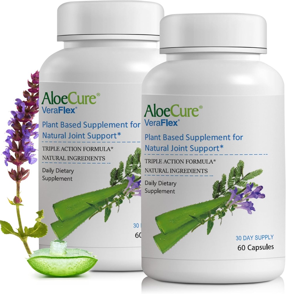 AloeCure VeraFlex Natural Joint Health, 60 Capsules, Clinically Tested Natural Plant-Based Formula to Support Comfort, Mobility and Flexibility - Featuring Organic Aloe Vera, 2-Pack