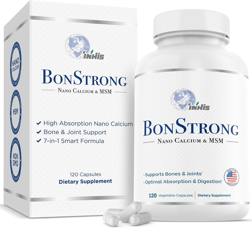Nano Calcium Supplement – 7-in-1 Bone Support with MSM, Vitamin D3, K1, Magnesium, Zinc – High Absorption Calcium for Women & Men – Vitamins for Bones & Joints – Made in USA – 120 Capsules