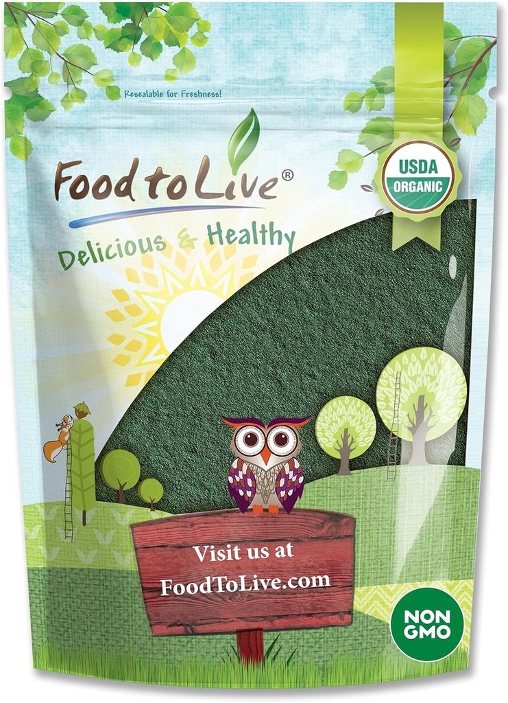 Food to Live Organic Chlorella Powder, 2 Pounds — Non-GMO, Kosher, Raw Green Algae, Vegan Superfood, Bulk, Pure Vegan Green Protein, Rich in Vitamins and Minerals, Great for Drinks, Broken Cell Wall