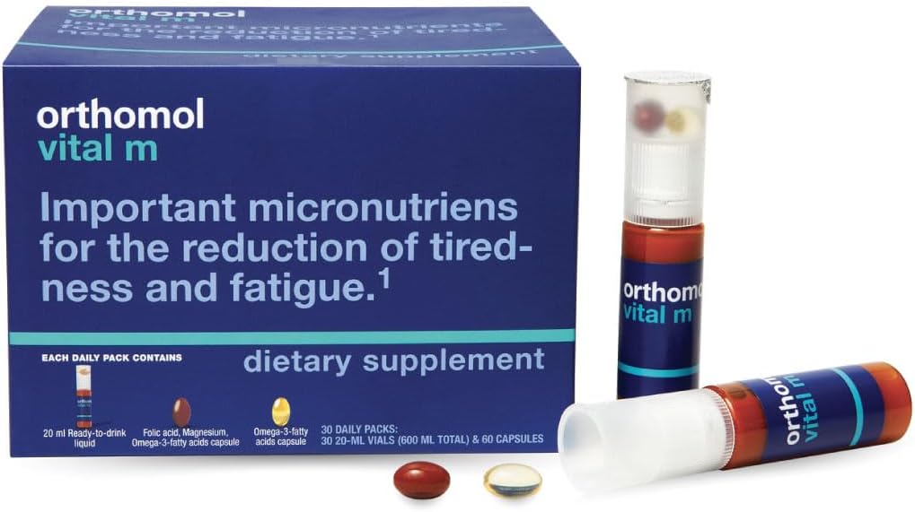 Orthomol Vital M Vial – 30-Day Men's Vitamin Supplement with A, B, C, D, E, K, Iodine & Omega-3 – Supports Male Energy & Vitality