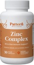 Pattern Wellness Zinc Complex Supplement - High Absorption Zinc with Vitamin C + Probiotics - All-in-One Immune Support - 3rd Party Lab Tested - 30 Vegan Capsules