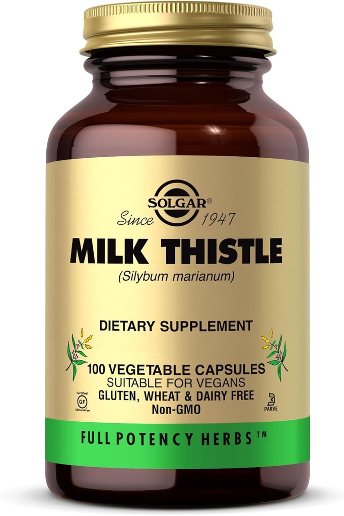 Solgar Milk Thistle - 100 Vegetable Capsules - Full Potency (FP) - Non-GMO, Vegan, Gluten Free, Dairy Free, Kosher - 100 Servings