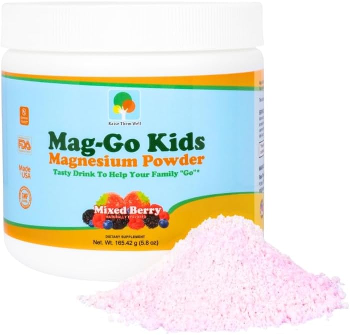 Raise Them Well Mag-Go Kids Magnesium Powder | Constipation Relief (Mixed Berry) | 90 Servings per Tub