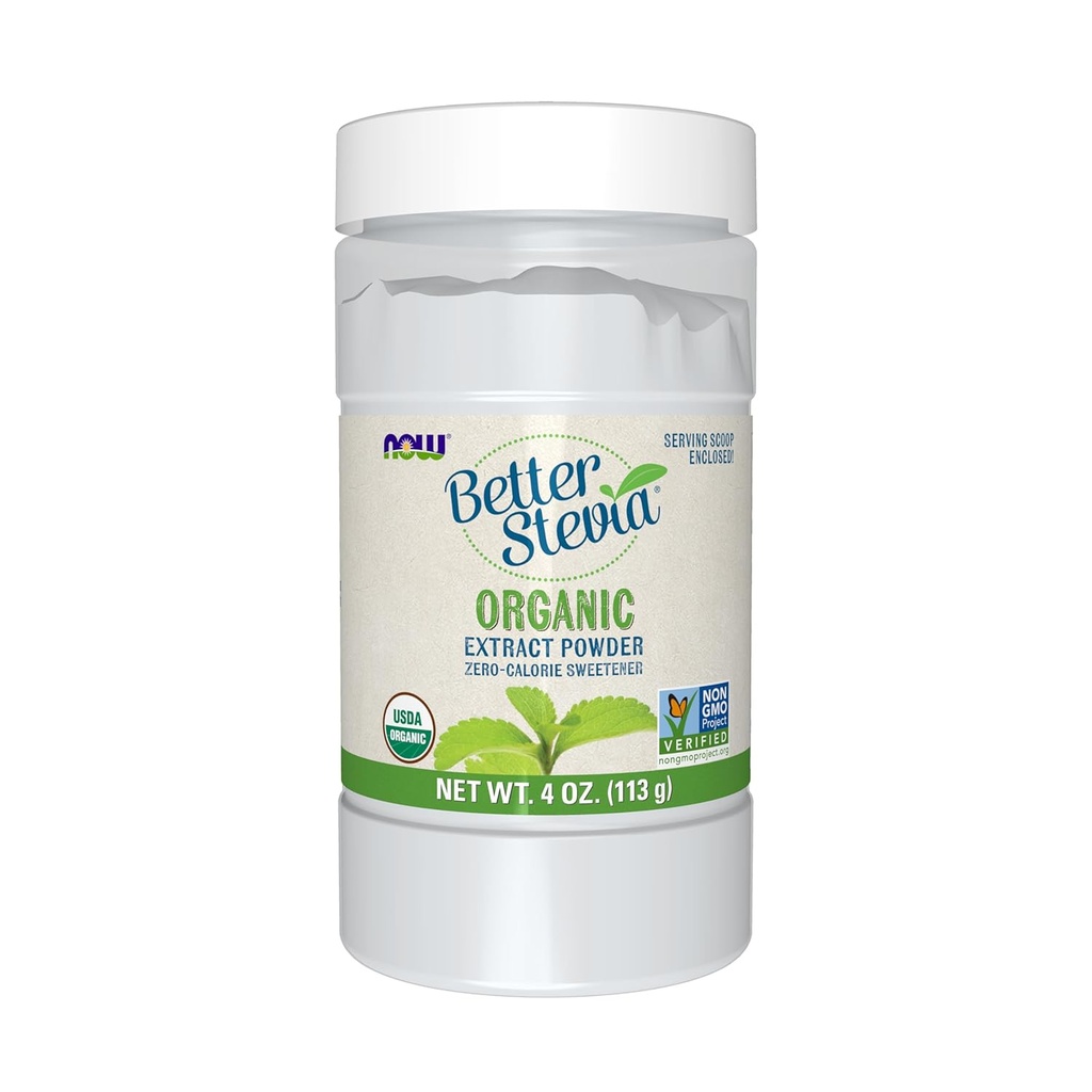 NOW Foods BetterStevia Organic Zero-Calorie Extract Powder, Keto Friendly, Suitable for Diabetics, No Erythritol, 4-Ounce