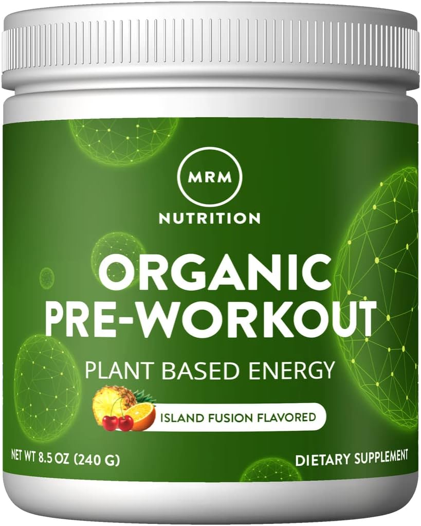 MRM Nutrition Organic Pre-Workout Powder | Island Fusion Flavored | Superfoods + 150mg Natural Caffeine + adaptogens | Clean Energy + Focus| Healthy Blood Flow | Vegan + Non-GMO | 20 Servings
