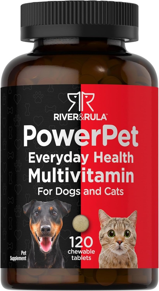 Horbäach Multivitamin for Dogs and Cats | 120 Chewable Tablets | Pet Health Support Supplement | Non-GMO & Gluten Free | by River & RULA