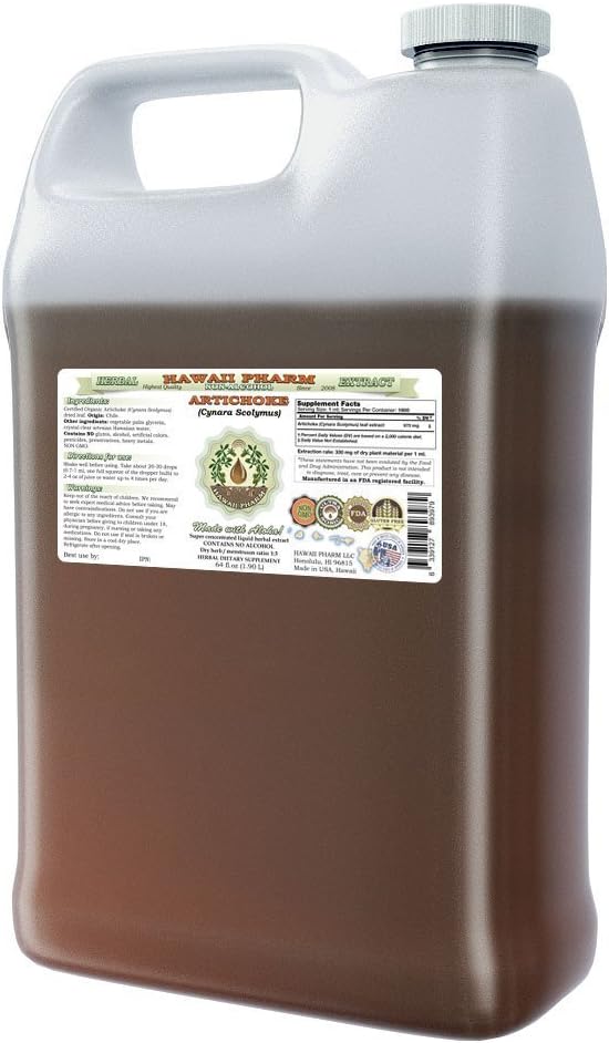 Artichoke Alcohol-Free Liquid Extract, Organic Artichoke (Cynara scolymus) Dried Leaf Glycerite Hawaii Pharm Natural Herbal Supplement 64 oz