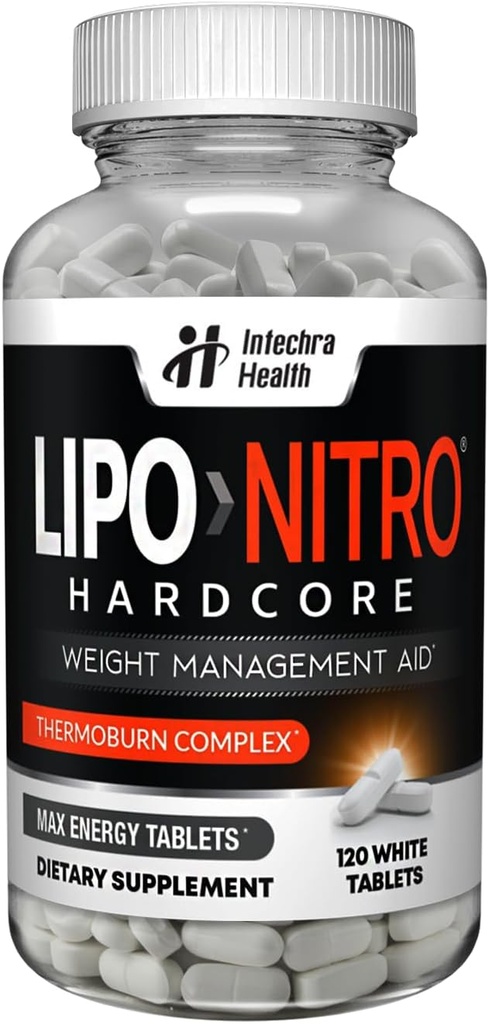 LipoNitro® Thermo-Burn Diet Pills with Nitro Energy Dietary Supplement Manufactured in USA - 120 White Tablets