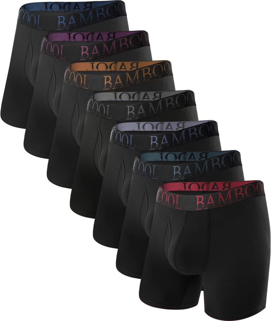 BAMBOO COOL Men's Ultra ComfortSoft Underwear, Moisture Wicking & Breathable No Ride Up Boxer Briefs with Fly, Multipack
