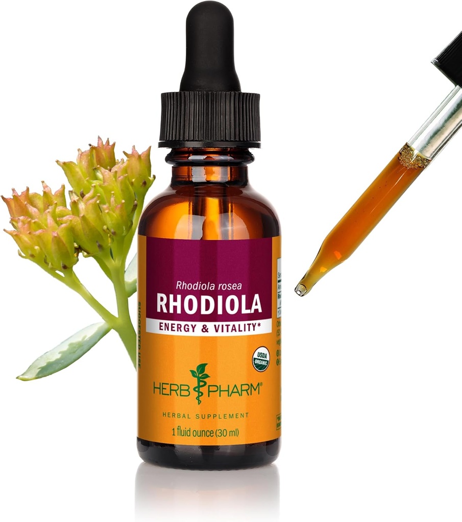 Herb Pharm Certified Organic Rhodiola Root Extract for Energy, Endurance and Stamina, Organic Cane Alcohol, 1 Ounce (090700003555)