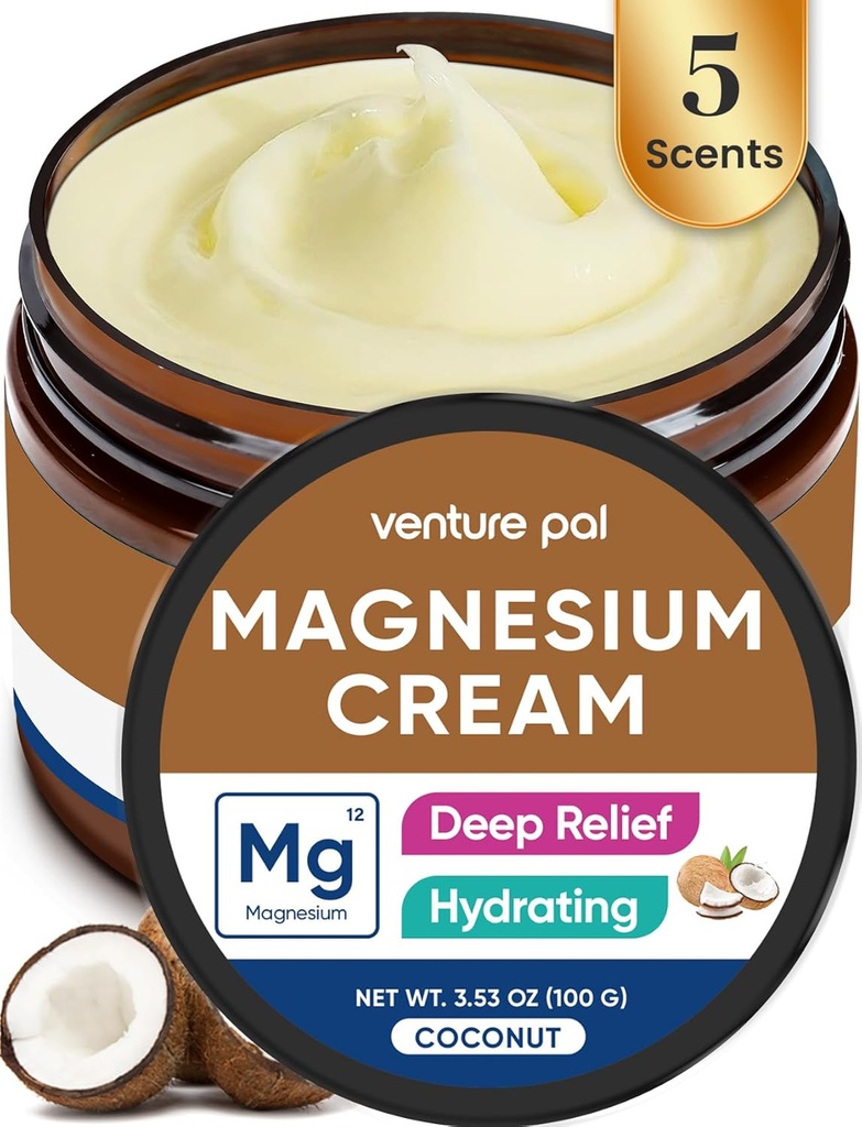 Venture Pal Magnesium Lotion, Topical Magnesium Cream for Sleep, Leg Cramps & Pain, Muscle Relaxation, Calm, Moisturizing Supplement with Coconut Oil, Shea Butter & Hyaluronic Acid, Safe for Kids