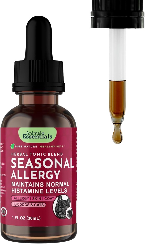Animal Essentials Seasonal Allergy- Herbal Formula for Dogs & Cats for Occasional Allergy Relief, Sweet Taste, 100% Organic Human Grade Herbs, Veterinarian Recommended Animal Wellness Tonics - 1 Fl Oz