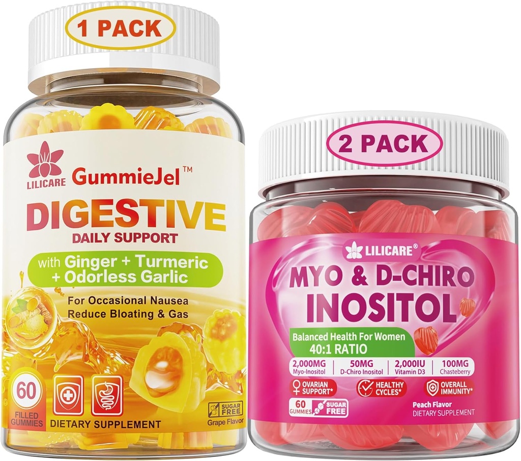 Bundle: Ginger Chews Supplement Gummies & Inositol Gummies Ideal 40:1 Ratio Myo & D-Chiro Inositol