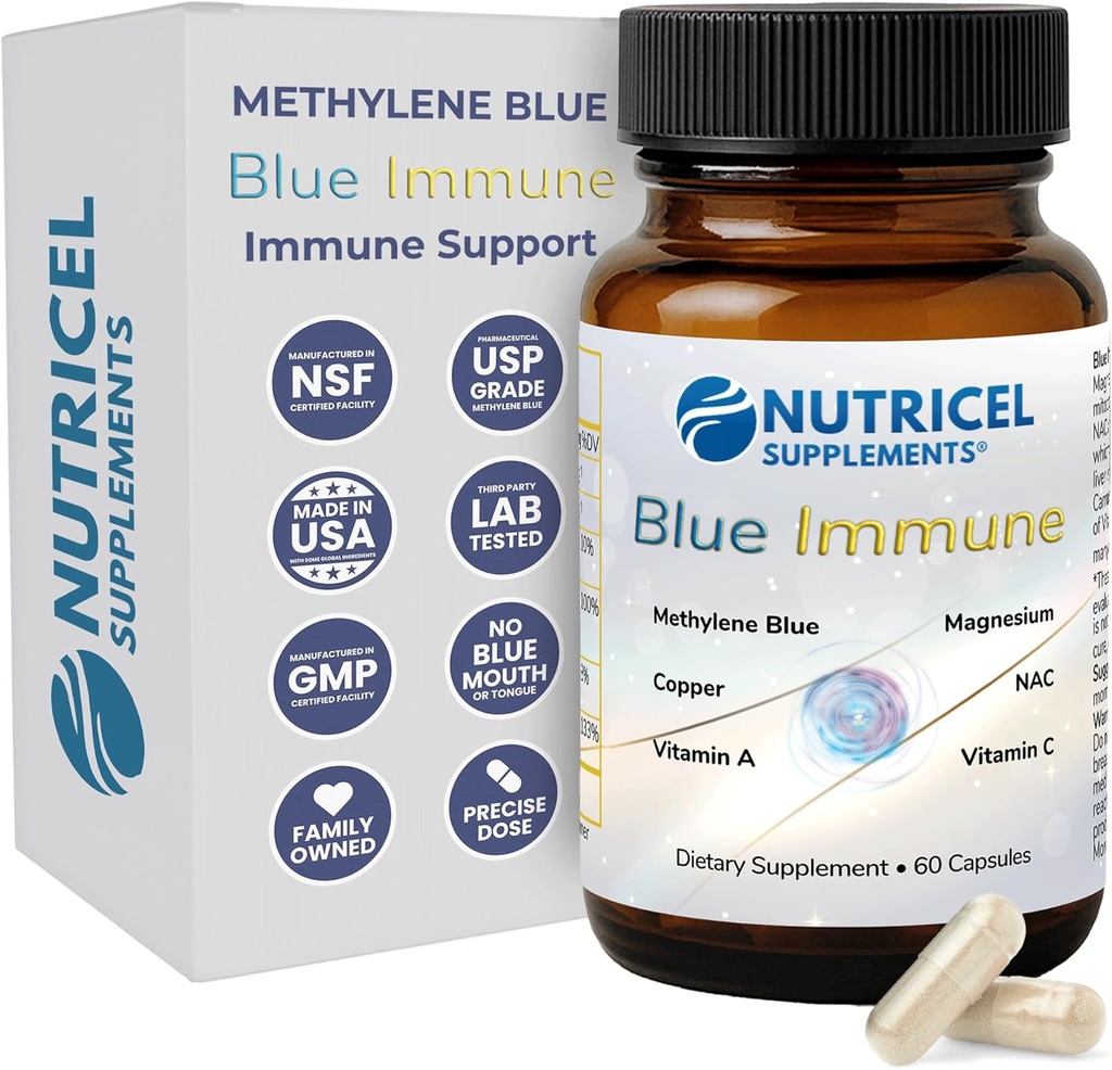 Nutricel Methylene Blue Capsules with Added Grass Fed Beef Liver, Copper, Magnesium, Vitamin A, E, and C - Trusted Made in America Brand - 12mg (USP Reference Compliant) - Third Party Tested (60ct)
