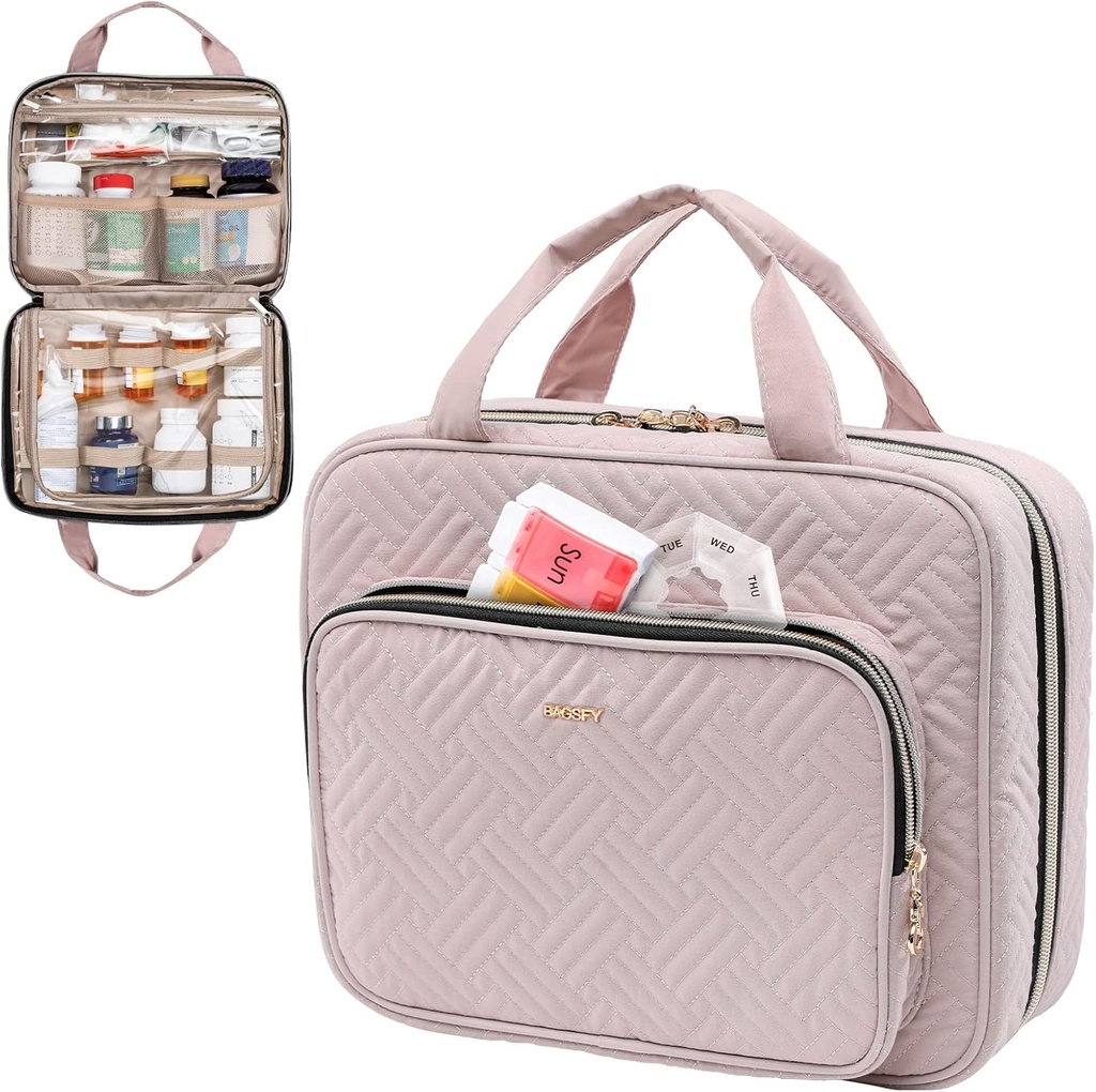 BAGSFY Medicine Bag for Traveling, Pill Bottle Organizer Storage, Large Medication Travel Case, Pills Box for Vitamin, First Aid Kit Bags Empty. (Comes with Weekly Pill Organizer)